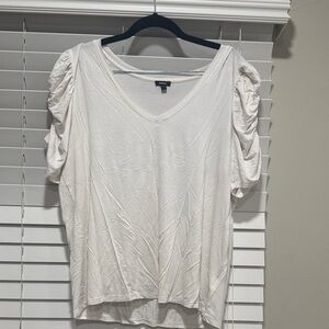 Express White V-Neck Ruched Sleeve Top Size L